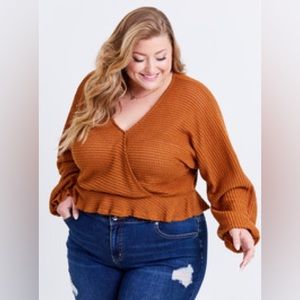 ARULA Frances Top, Burnt Orange Cropped Long Sleeve Size C (22-24)